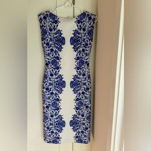 Marc Bouwer Blue and White Floral cocktail Dress